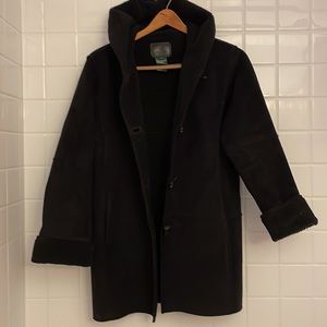 Ralph Lauren black faux suede leather coat. Size S, attached hoodie.